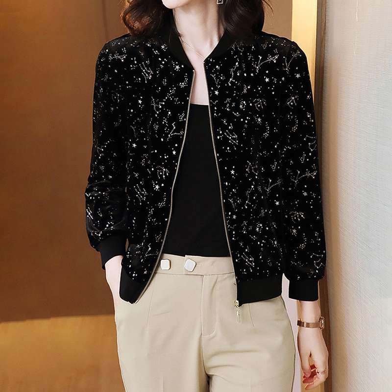 더벨러리 여성 반짝이 숏 집업 자켓 BCJ4876, 블랙, 2XL, 1개