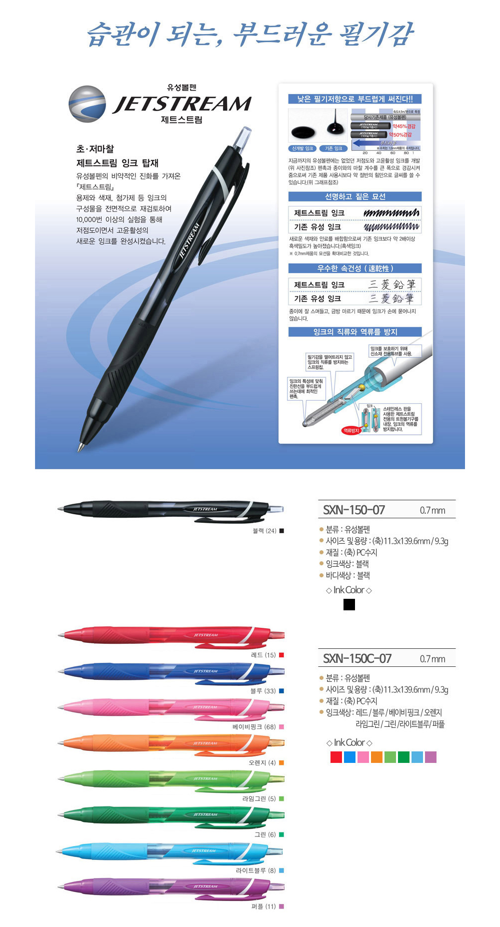 제트스트림 유성볼펜, SXN-150-07, 블랙, 0.7mm, 1개 상세 이미지 3
