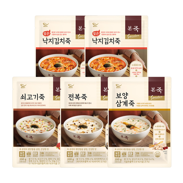 본죽 죽 4종 세트, 200g, 5팩