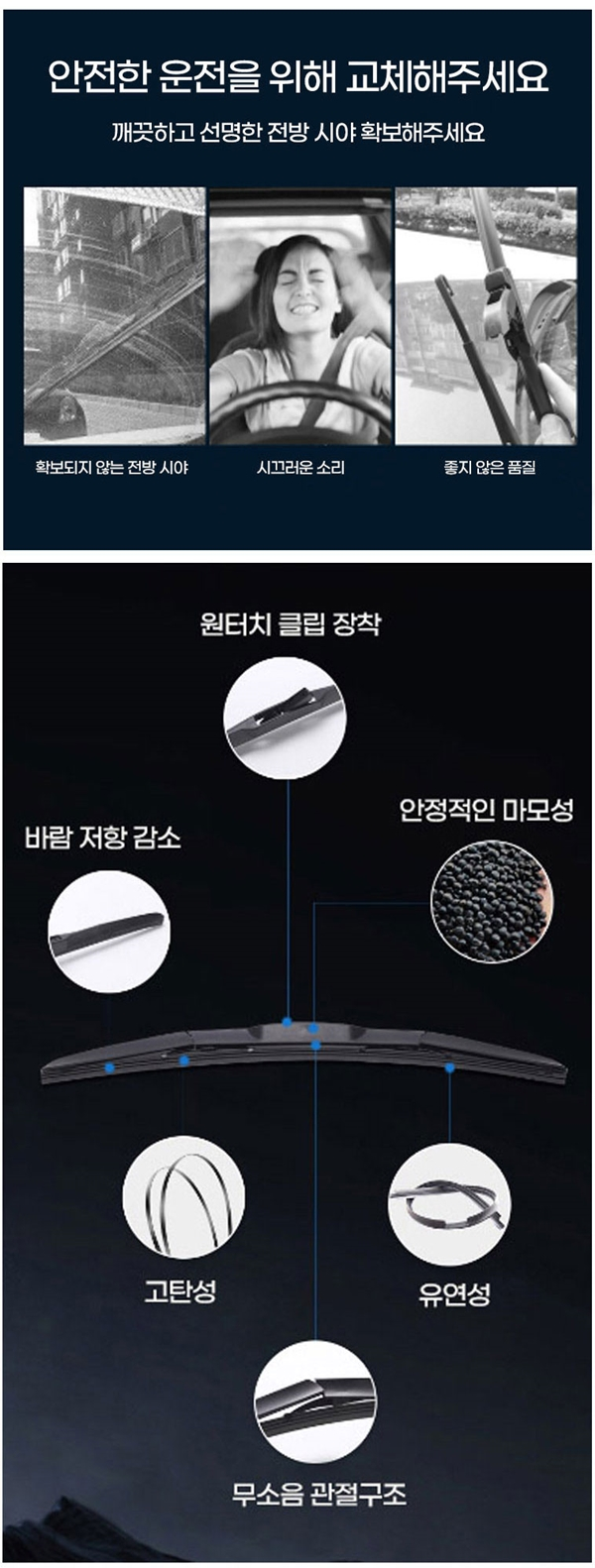 하이브리드 와이퍼, 500mm 2개 + 650mm 2개, 2세트 상세 이미지 3