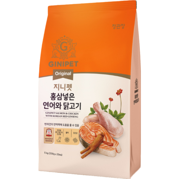 정관장 지니펫 오리지널 가수분해 저알러지 강아지사료 홍삼넣은 연어와 닭고기, 닭+연어, 5kg, 1개