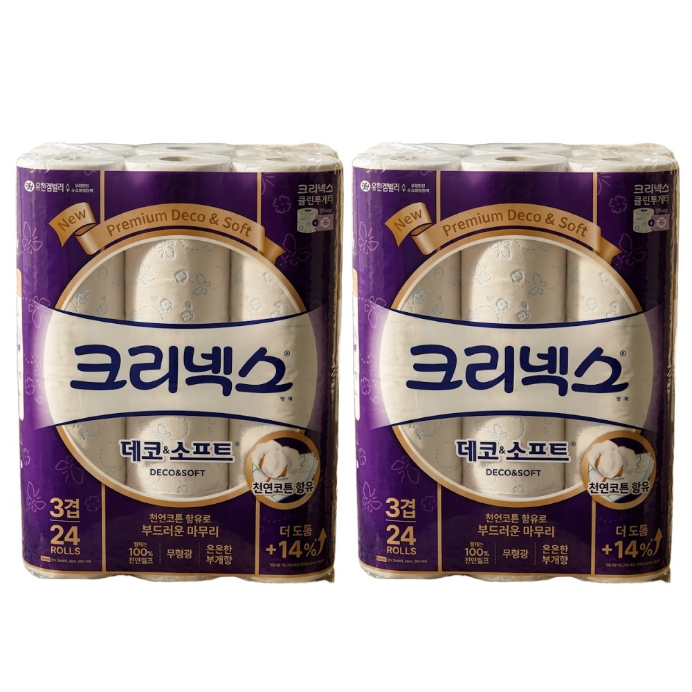 크리넥스 데코&소프트, 3겹, 28m, 24롤, 2팩 상세 이미지 2