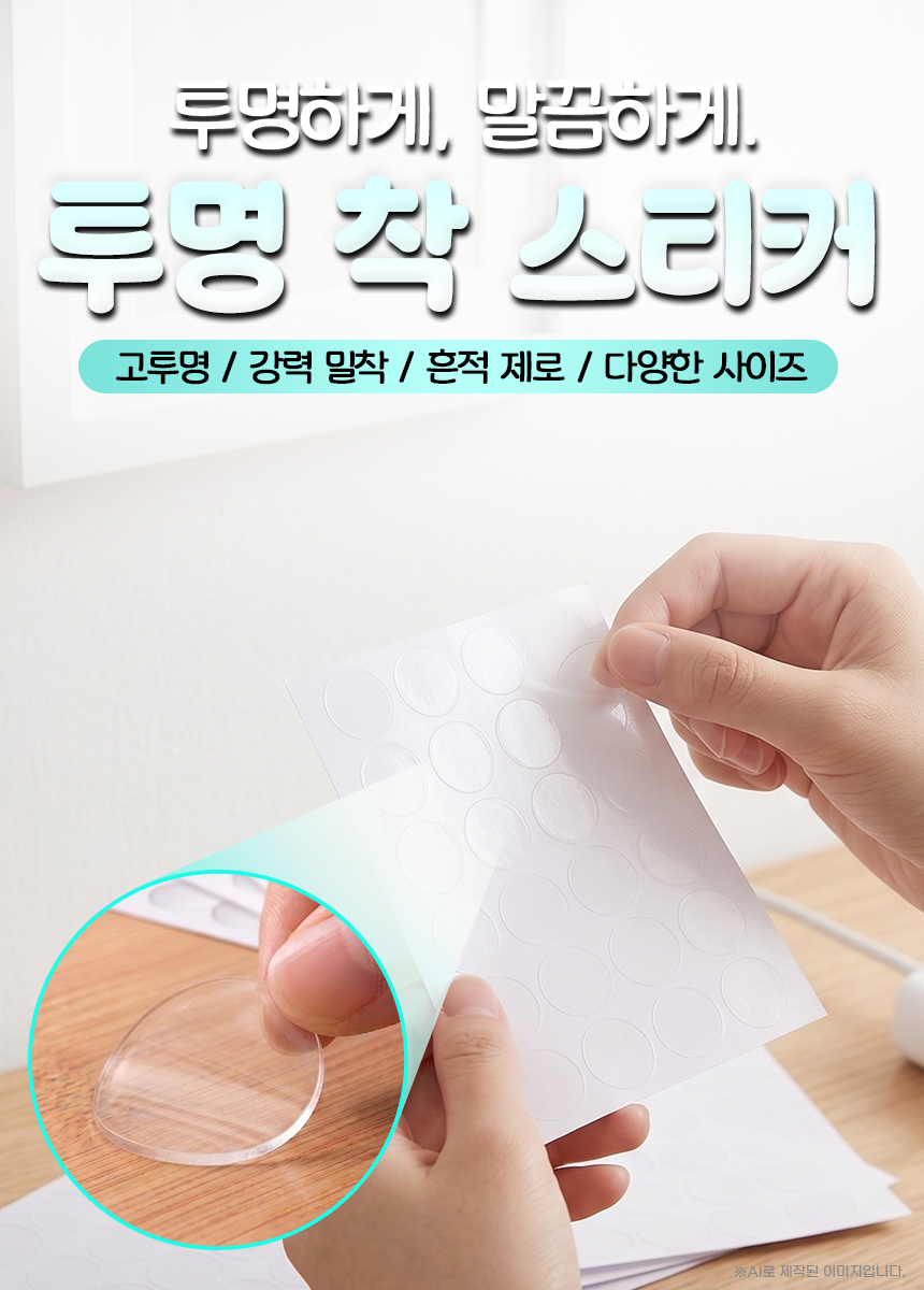 아띠꼴로 투명 착스티커, 원형, 50mm, 1개 상세 이미지 2