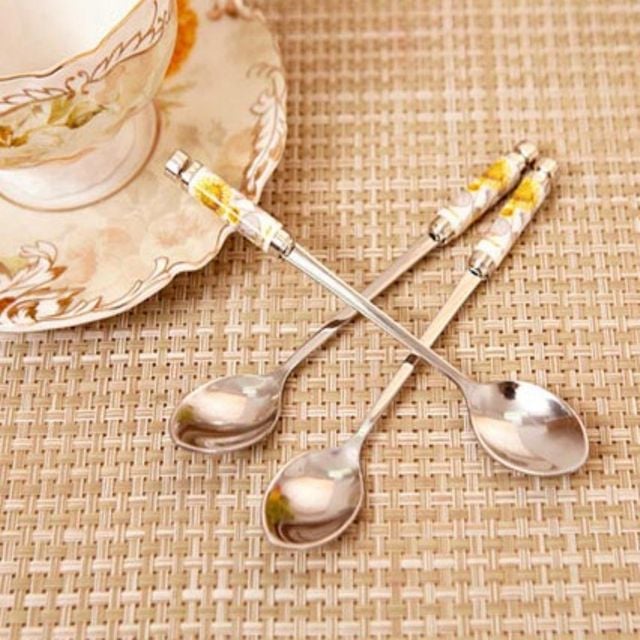 오미코리아 사각콤비 티스푼 해바라기 3P 세트, 스텐레스, ABS, 15cm, 3개