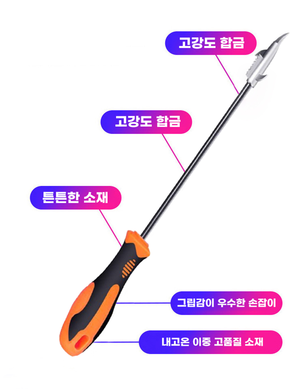 포워드테크 자동차 타이어 돌 제거 드라이버 2종기능 바퀴 돌빼기 틈새 이물질 제거 공구, 오렌지, 1개 상세 이미지 5