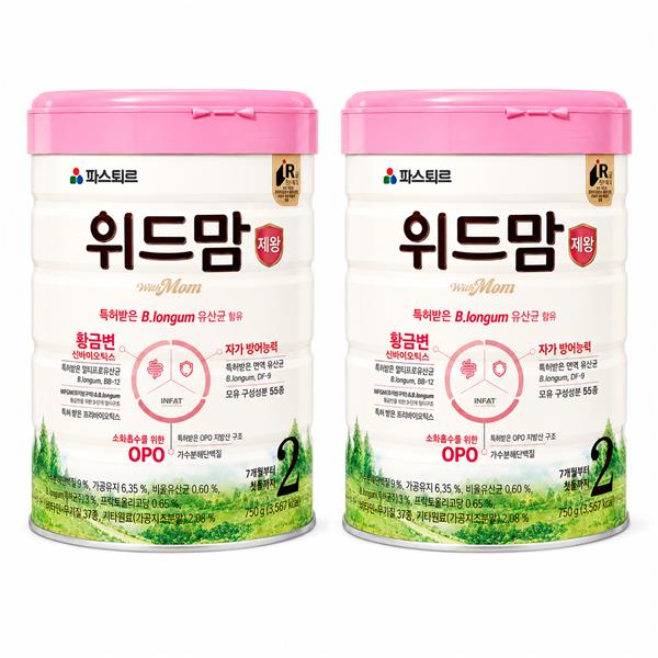 파스퇴르 위드맘 제왕 분유, 2단계, 12개월, 750g, 2개