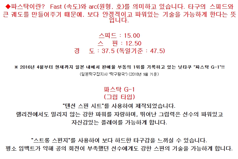 니타쿠 파스탁 G-1 탁구러버, G-1, 빨강, 특후2.0mm, 1개 상세 이미지 4