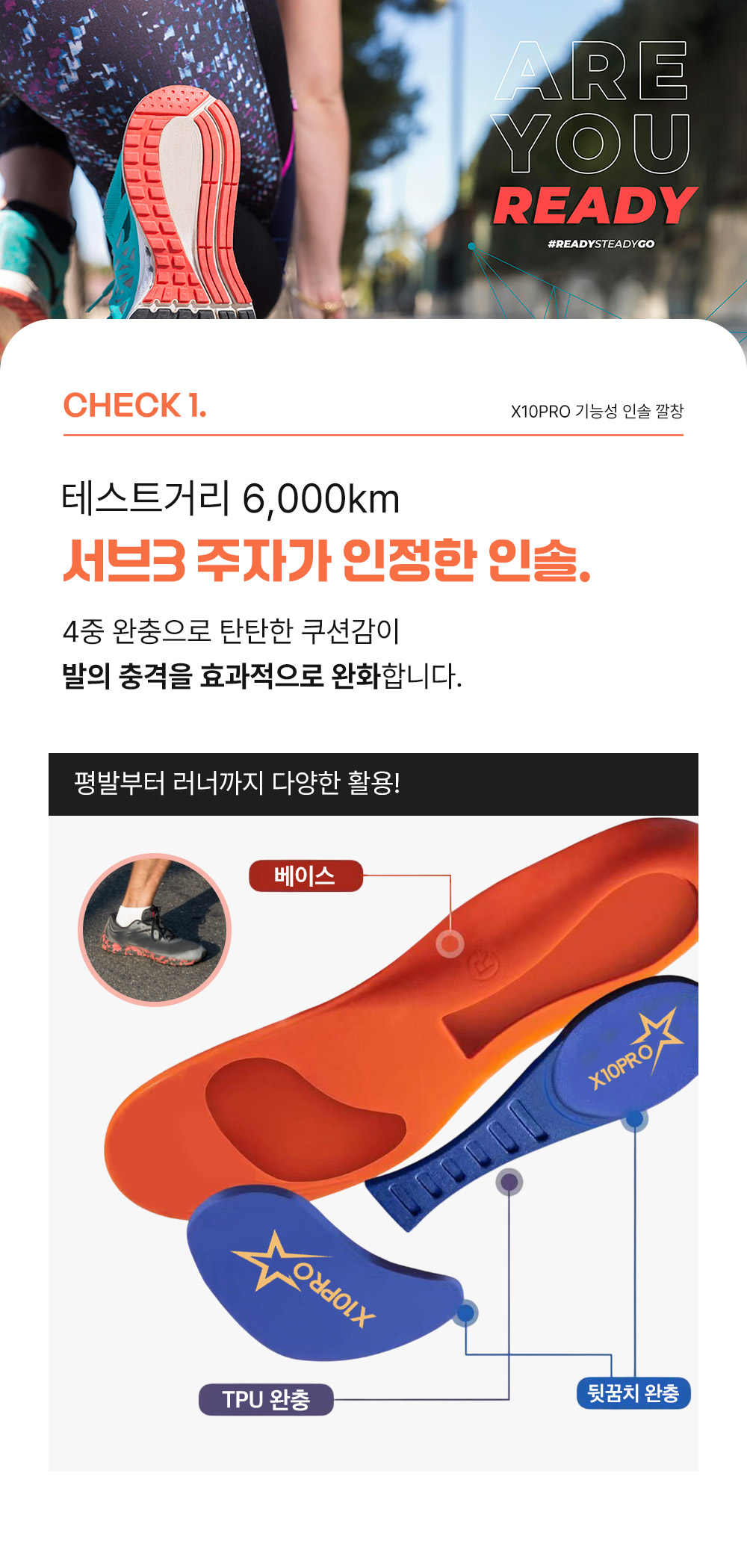 엑스텐프로 X10PRO 족저근막염 평발 깔창 요족 아치 발편한 깔창 운동화 군대 안전화 기능성 인솔, 245~250mm, 2세트 상세 이미지 5