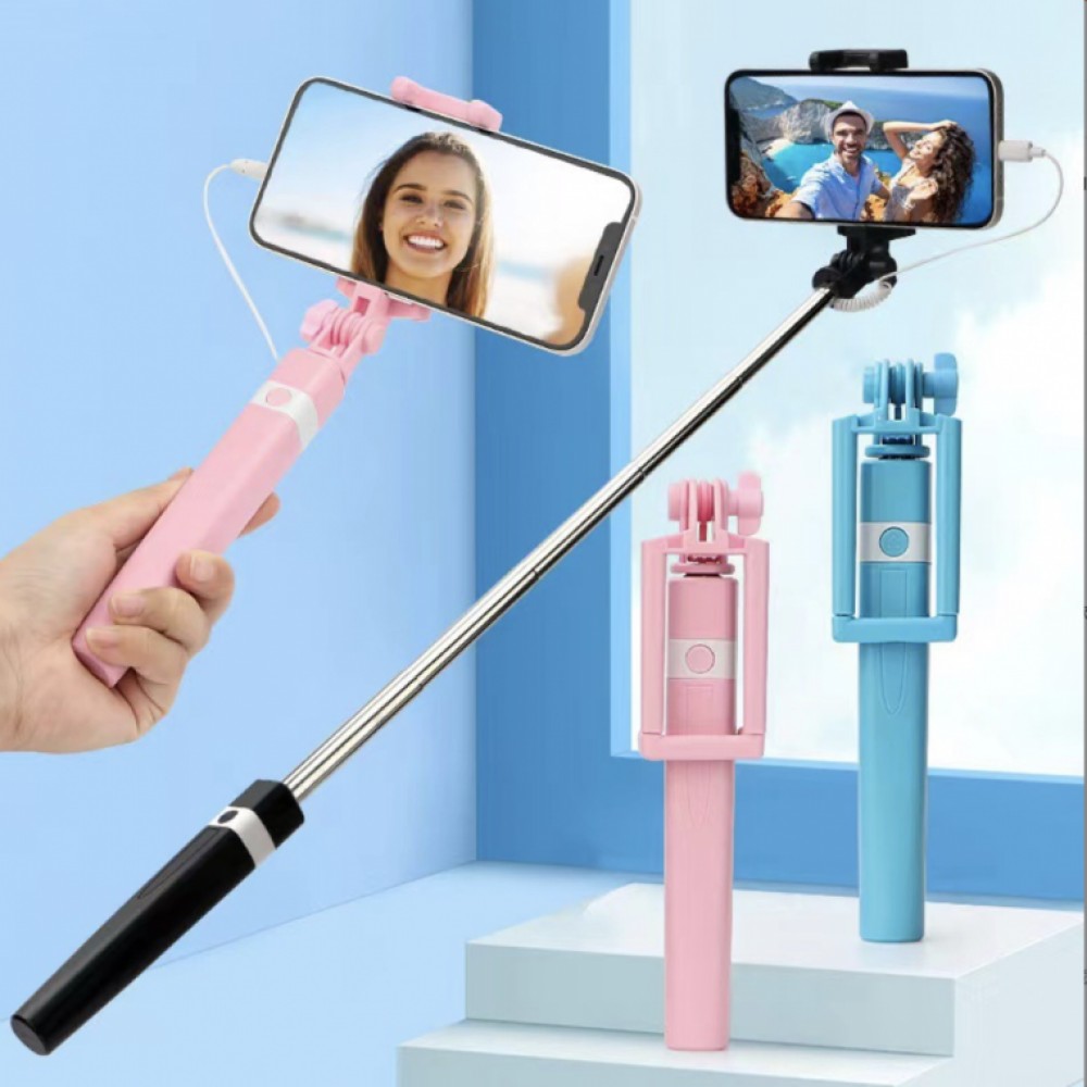 브리준 일체형 유선 셀카봉, 블랙, 1개