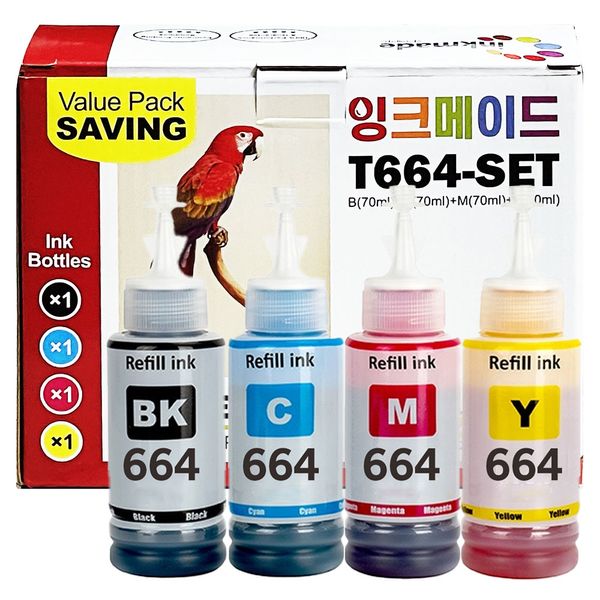 잉크메이드 엡손 T664 호환 잉크 4색세트, 70ml, 1세트