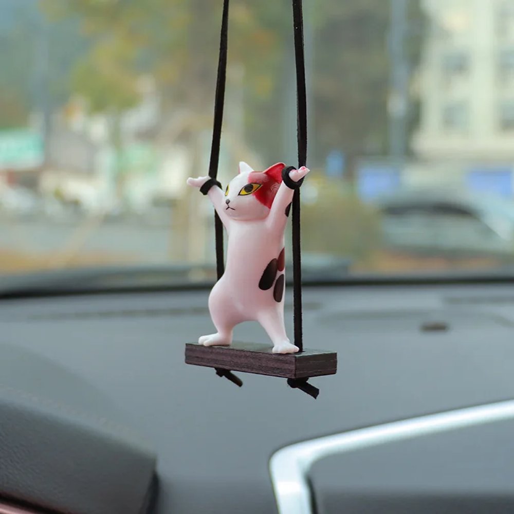 고양이 인형 룰밀러 차량 악세사리, 그레이, 1개