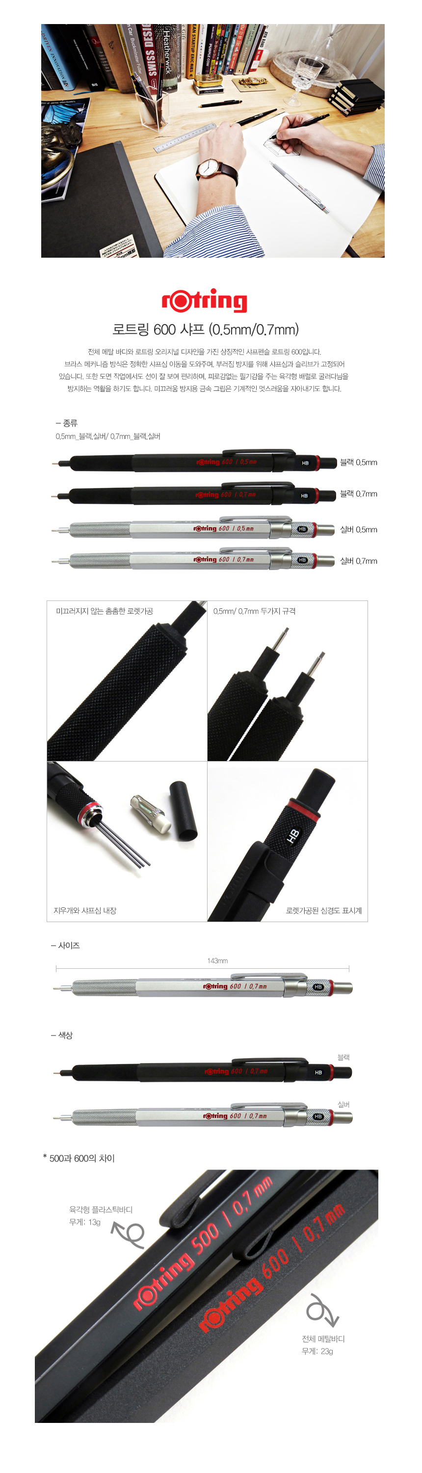 로트링 600 샤프, 0.5mm, 블랙, 1개 상세 이미지 3