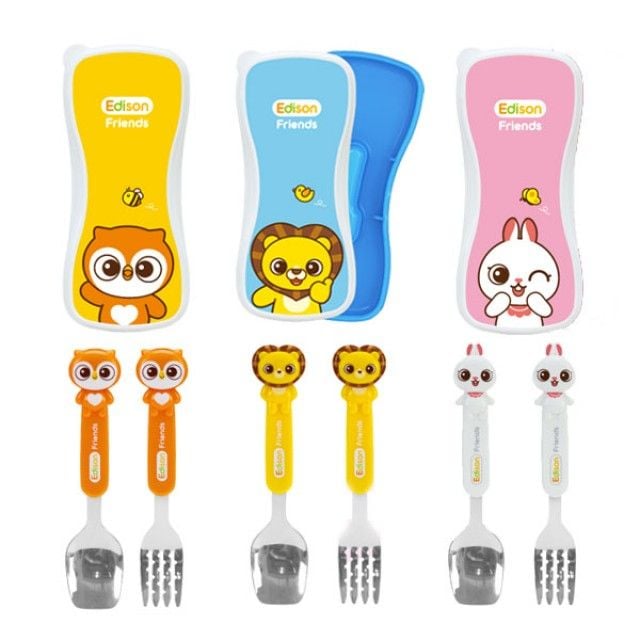 에디슨 프렌즈 입체 스푼 포크 케이스세트, 부엉이, 스푼+포크+케이스, 1개