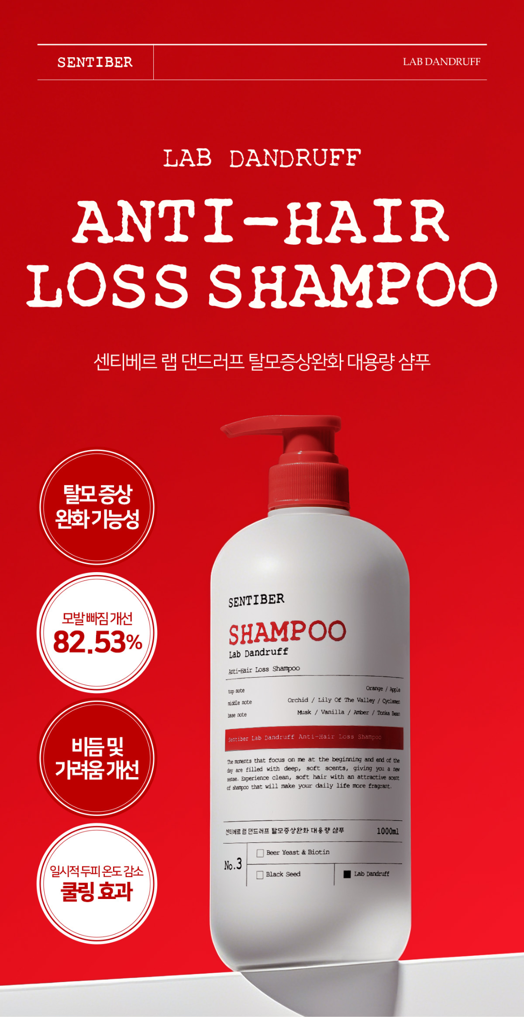 센티베르 탈모증상완화 비듬 샴푸, 약산성, 대용량, 두피 쿨링, 정수리냄새, 1000ml, 1+1+1 구성, 총 3개 상세 이미지 2