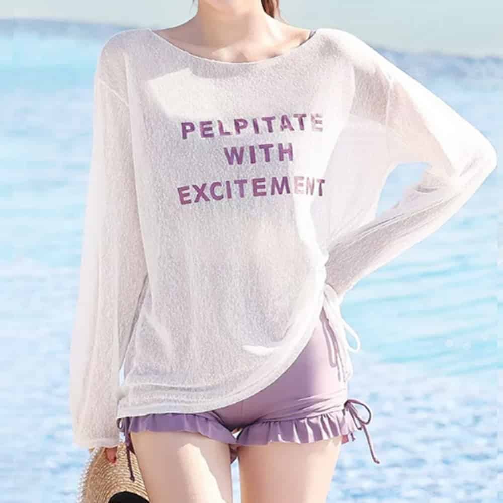 여리여리 레이어드 비치웨어 3종 세트 캡내장형, 화이트퍼플, FREE
