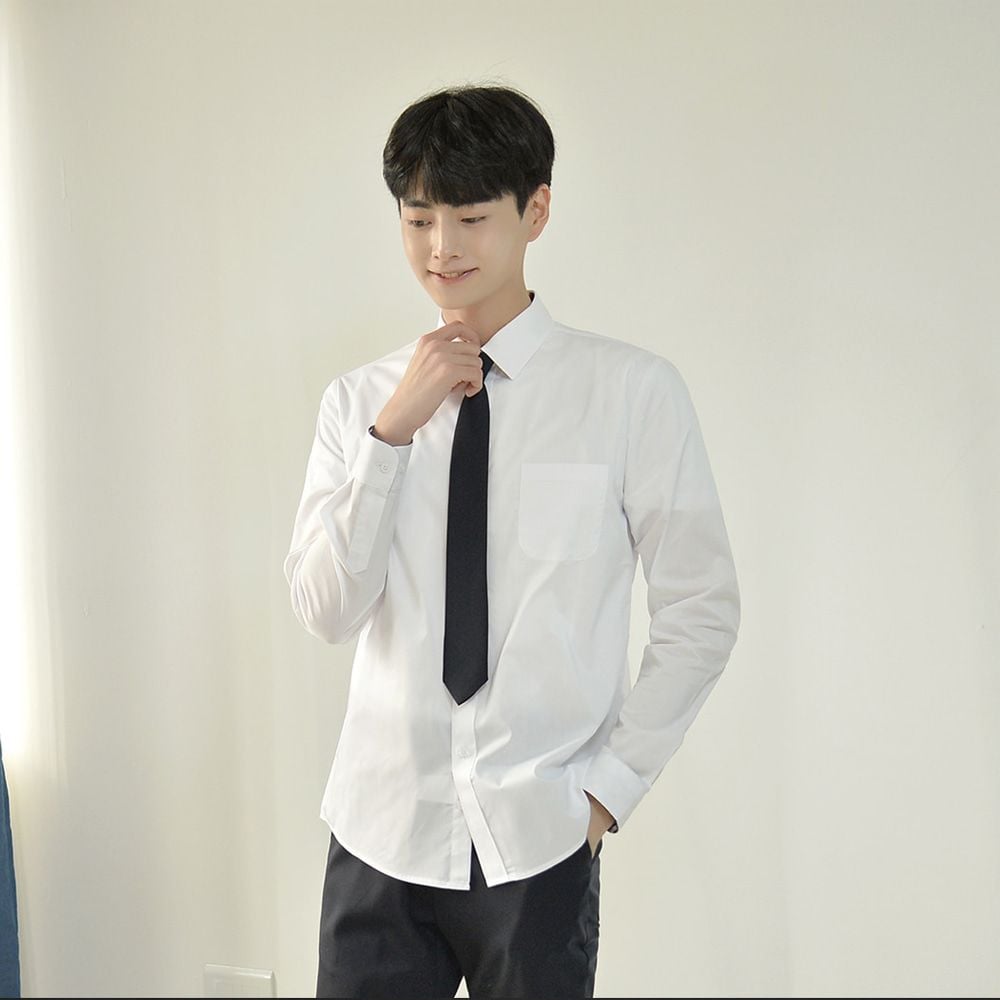 교복몰 빅사이즈 남성 화이트 셔츠 파랑체크 교복, XL, 1개