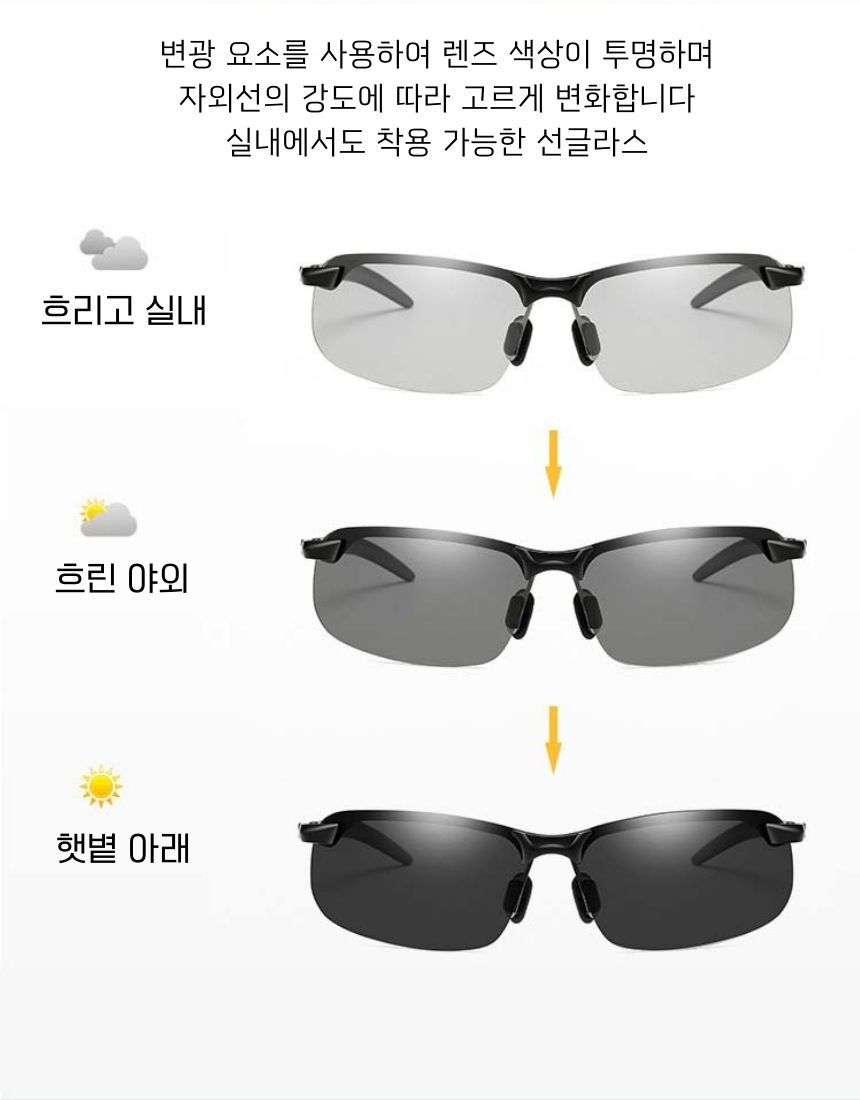 변색 편광 선글라스, 블랙, 메탈프레임, 케이스 세트, 1개 상세 이미지 5