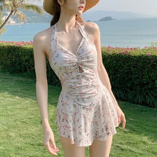 6종 셔링 원피스 수영복, 그린, L