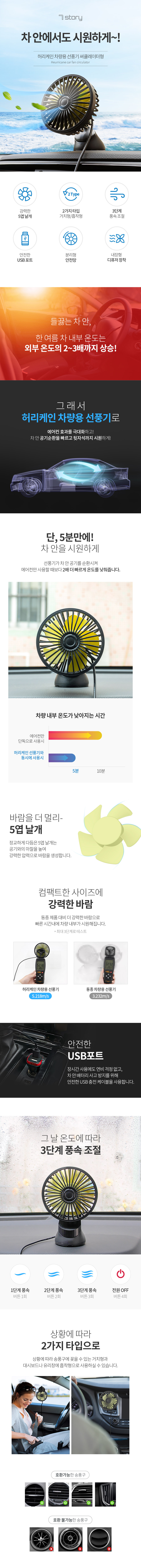 세븐스토리 허리케인 차량용 선풍기, STR107, 블랙, 1개 상세 이미지 1