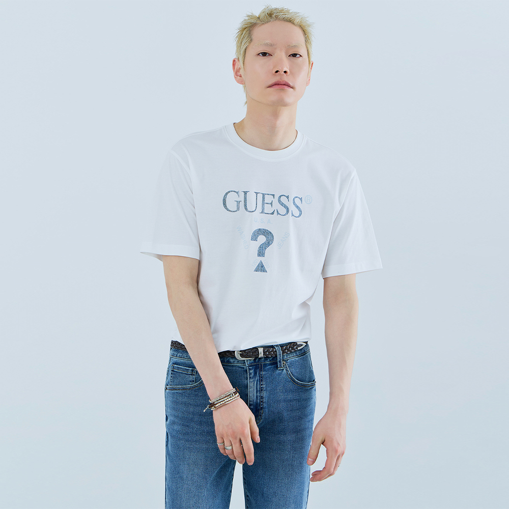 게스 세미오버핏 삼각그래픽 반팔티셔츠 NQ2KE407, BLK, L, 1개