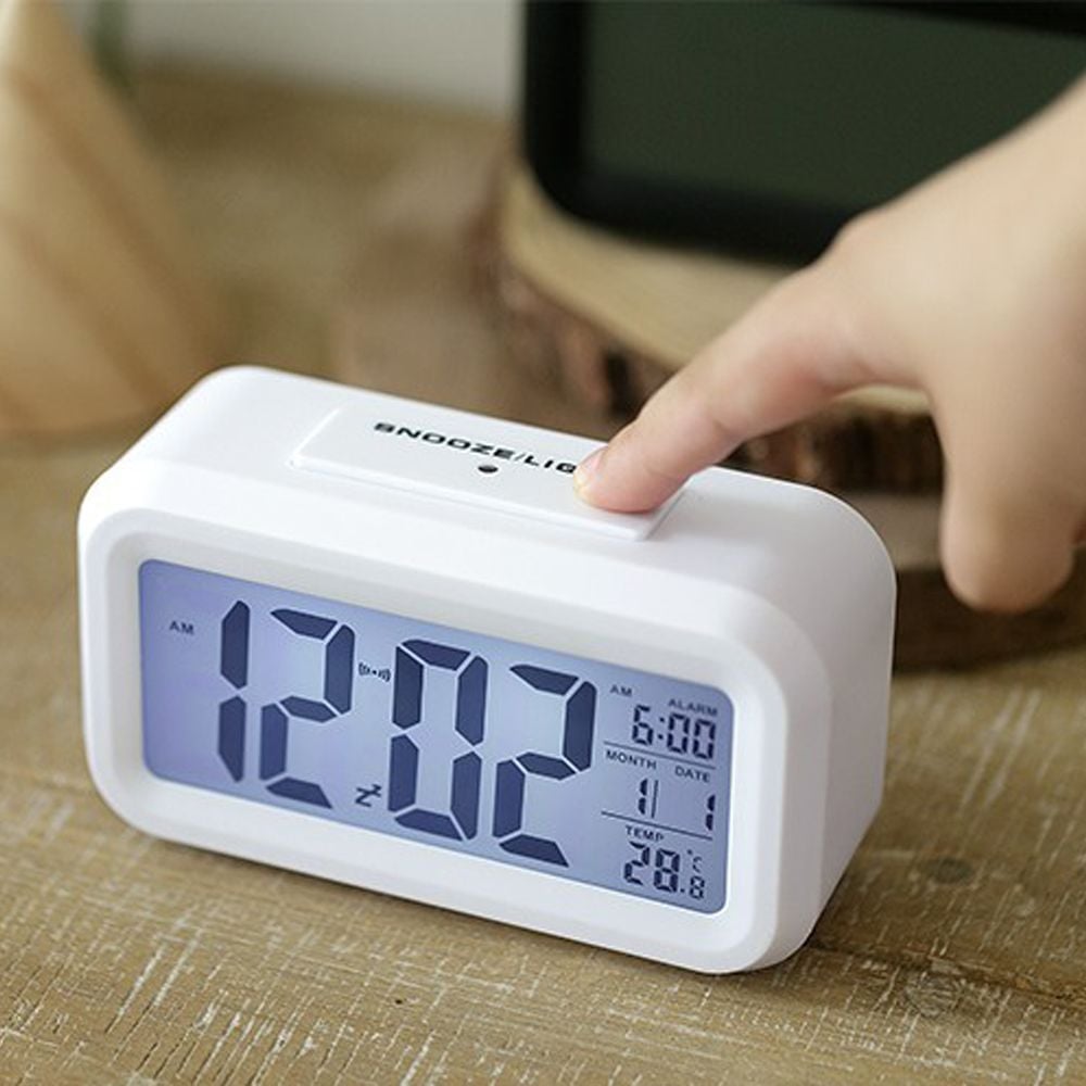 무소음 LCD 디지털 탁상시계, 블랙
