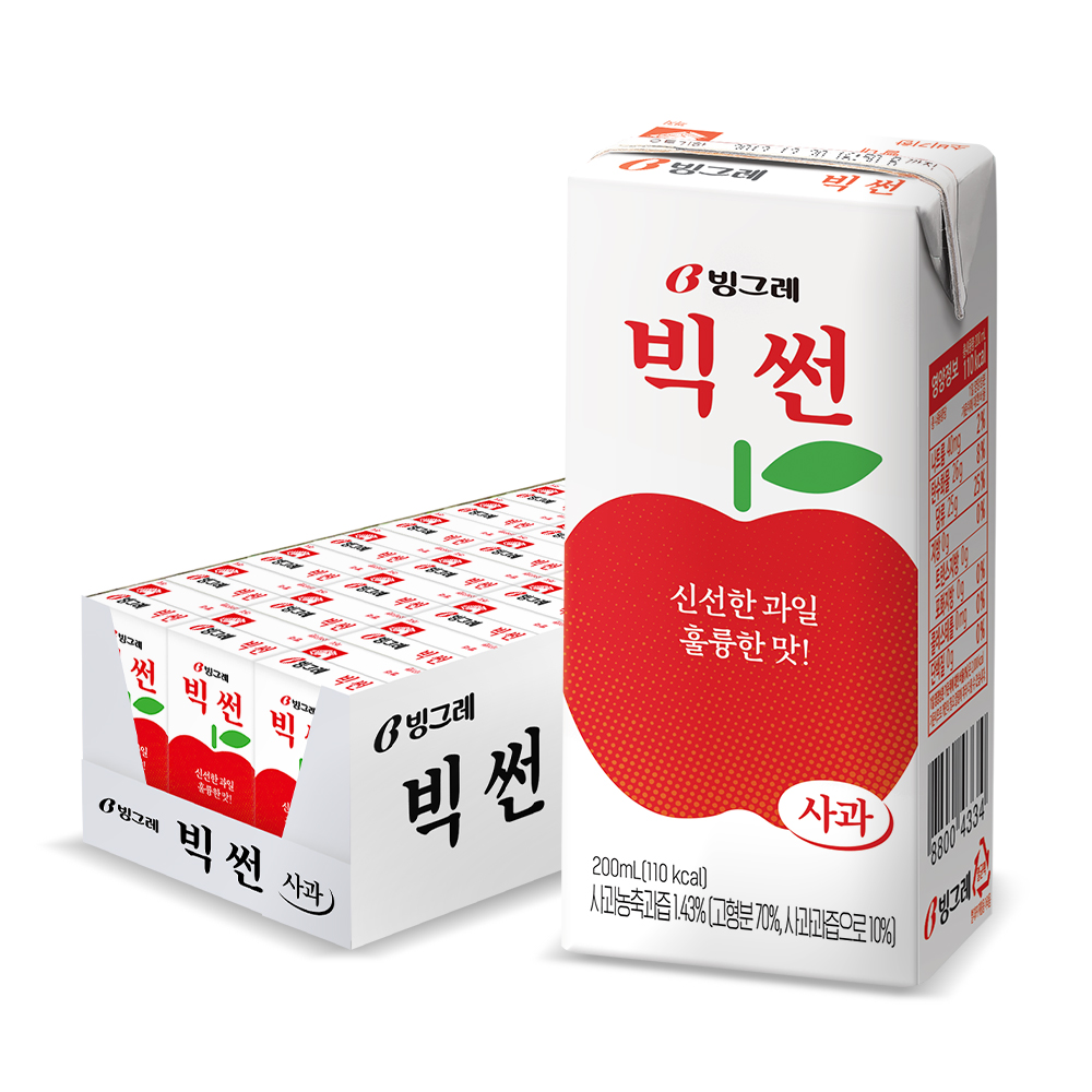 빙그레 빅썬, 사과맛, 200ml, 48개