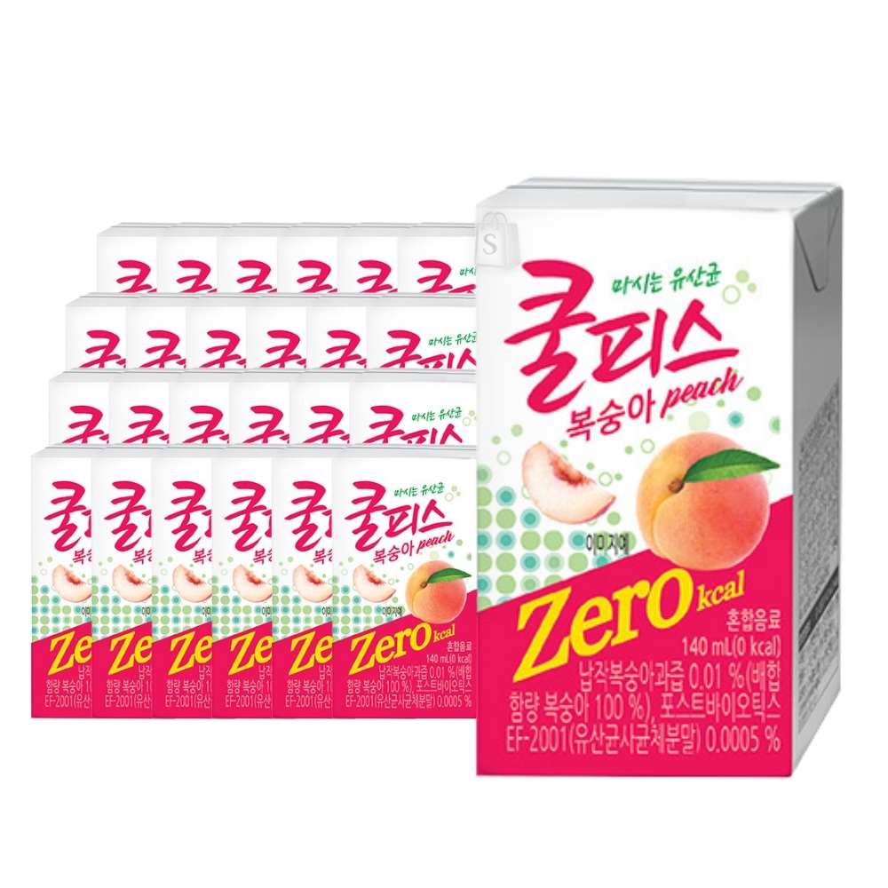 [토스쇼핑] 쿨피스 제로, 복숭아맛, 140ml, 24개