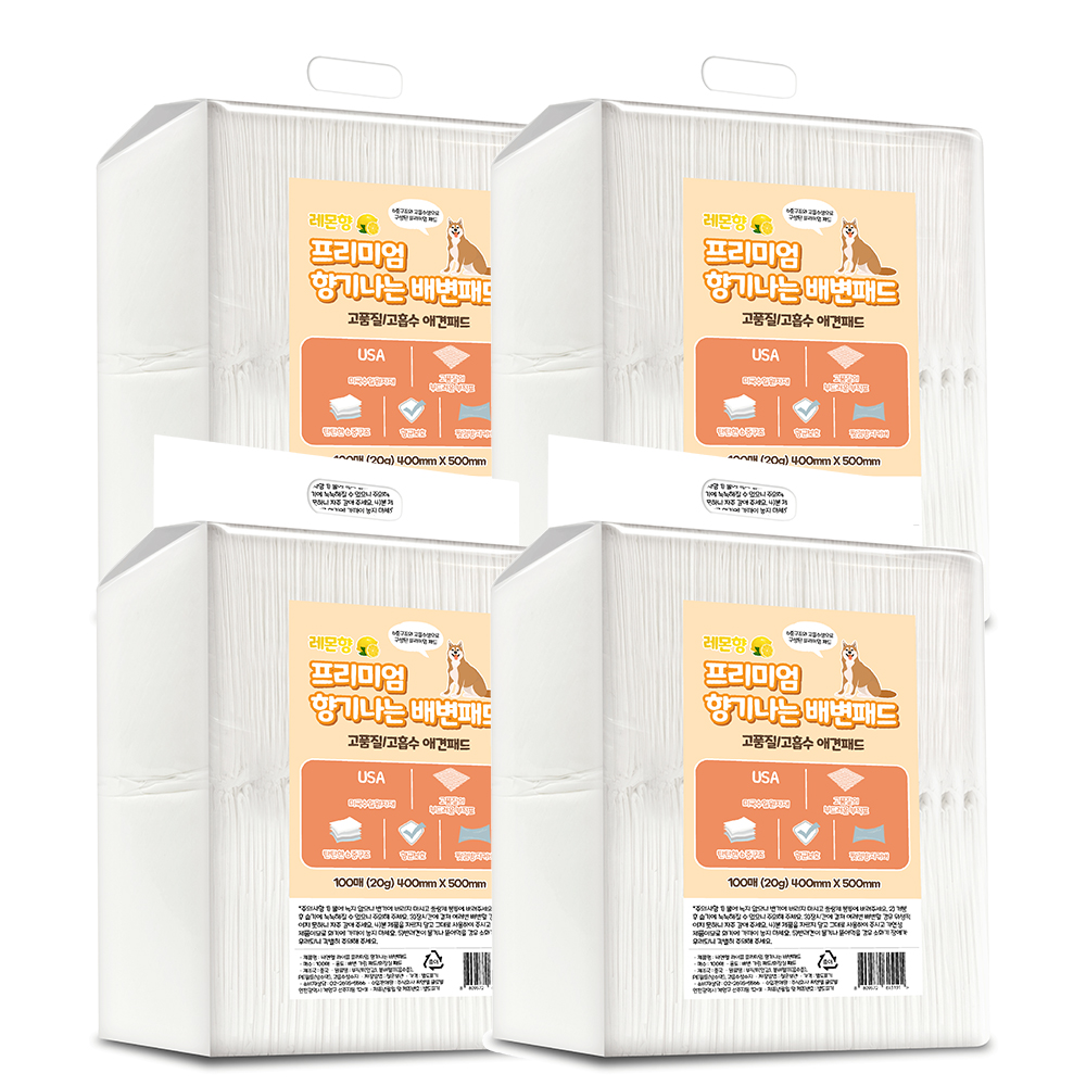 디럭스 강아지 배변패드 레몬향, 20g, 100매, 4팩