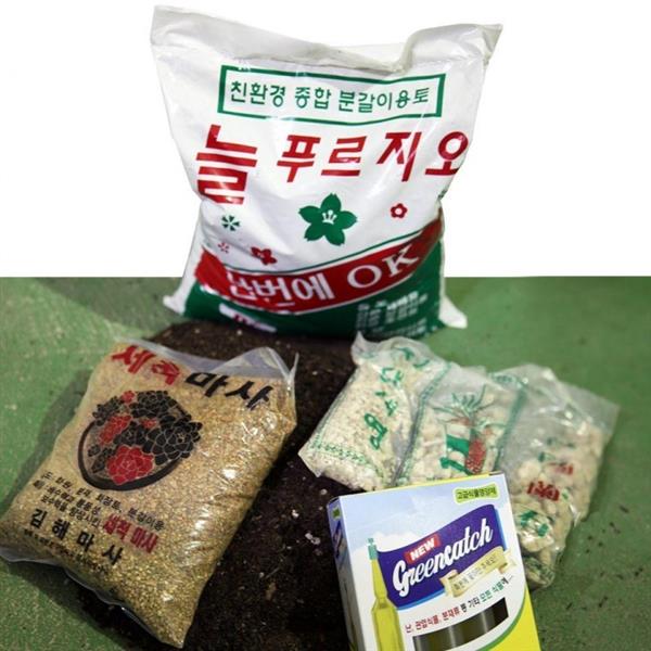 분갈이 4종 세트, 분갈이용토, 8L, 1개, 난석, 3단, 1개, 마사토, 2kg, 1개, 식물영양제, 36ml, 1개