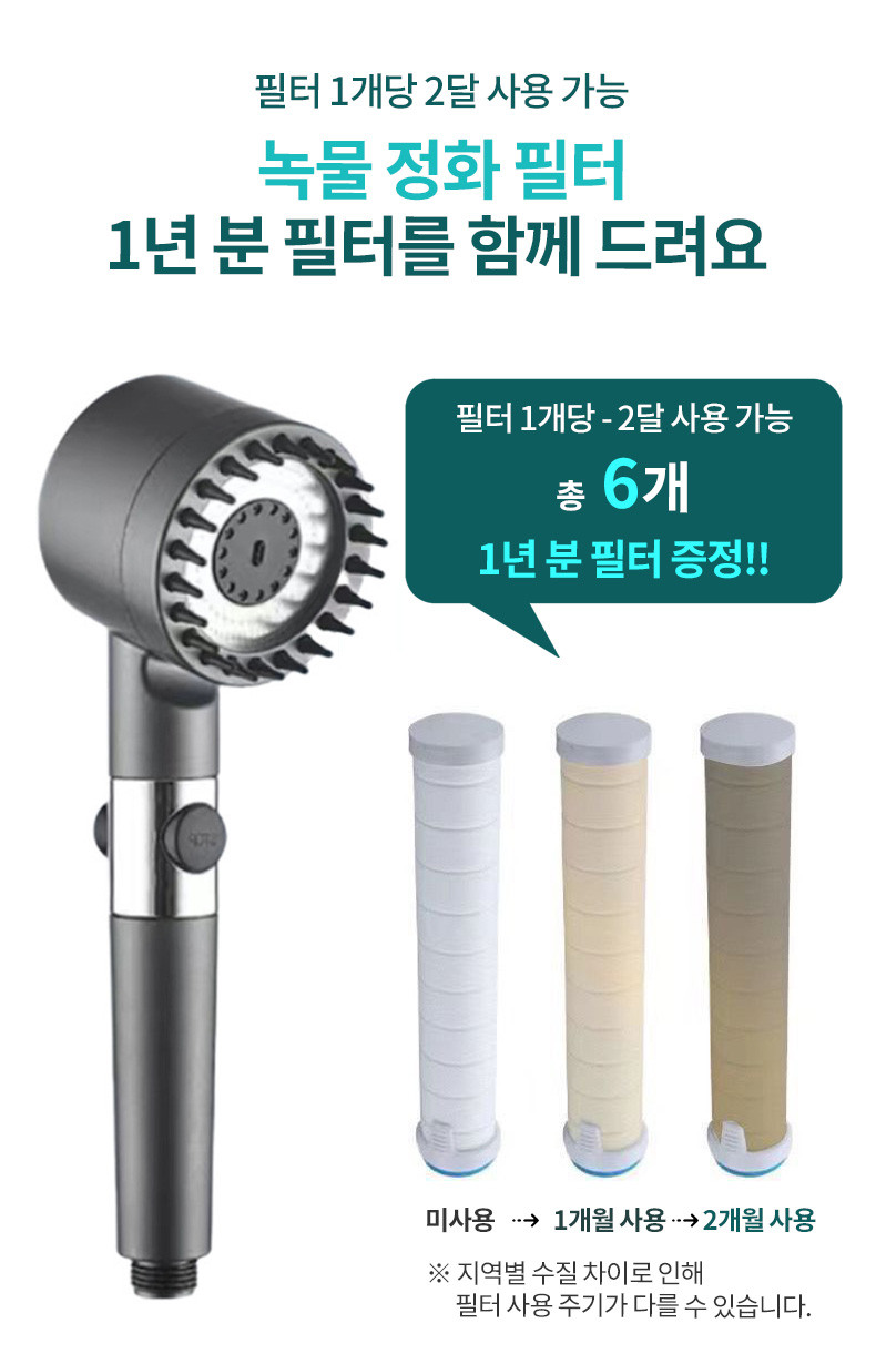 두피 마사지 샤워기 헤드 본품, 1개 + 추가 필터, 10개 상세 이미지 5