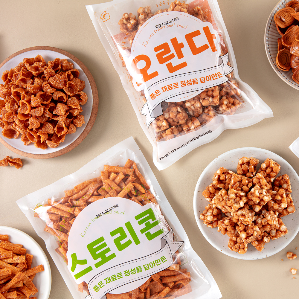 추억의 옛날 과자 4종 모음, 오란다 250g 1봉 + 스토리콘 250g 1봉 + 고구마형 270g 1봉 + 왕소라 270g 1봉, 1세트