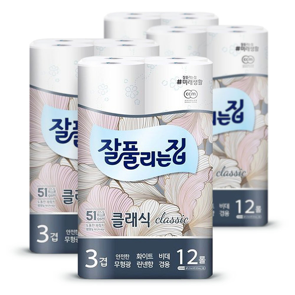 잘풀리는집 클래식 화장지, 3겹, 27m, 12롤, 4팩