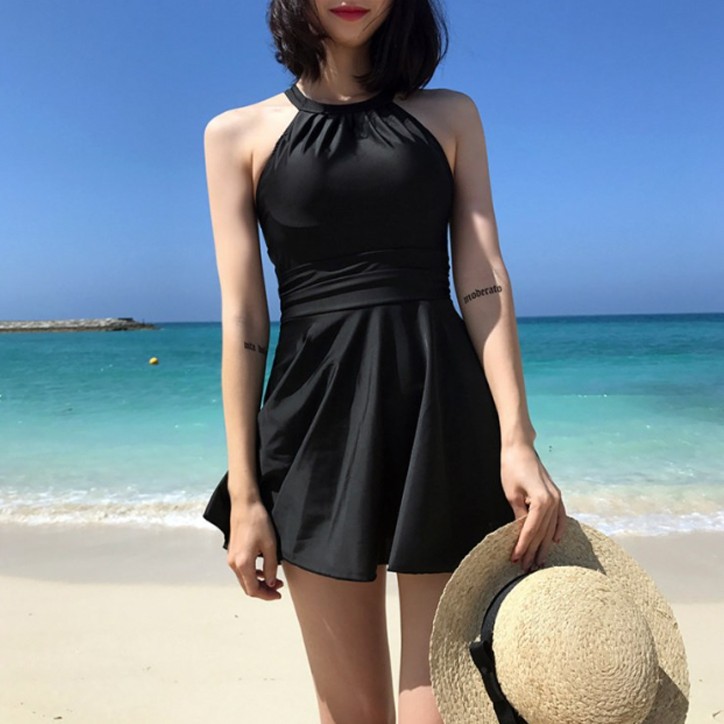 홀터넥 백 포인트 원피스 수영복, M