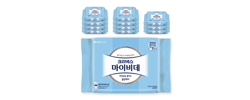 크리넥스 마이비데 클린케어 화장실용 물티슈, 리필형, 46매, 12팩