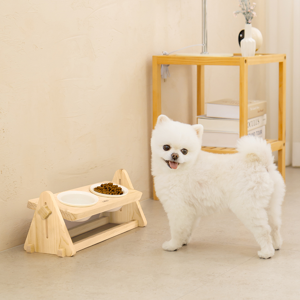 레토 원목 강아지 고양이 밥그릇 식탁 세트, 각도 높이조절, LCA-WH02, 1개