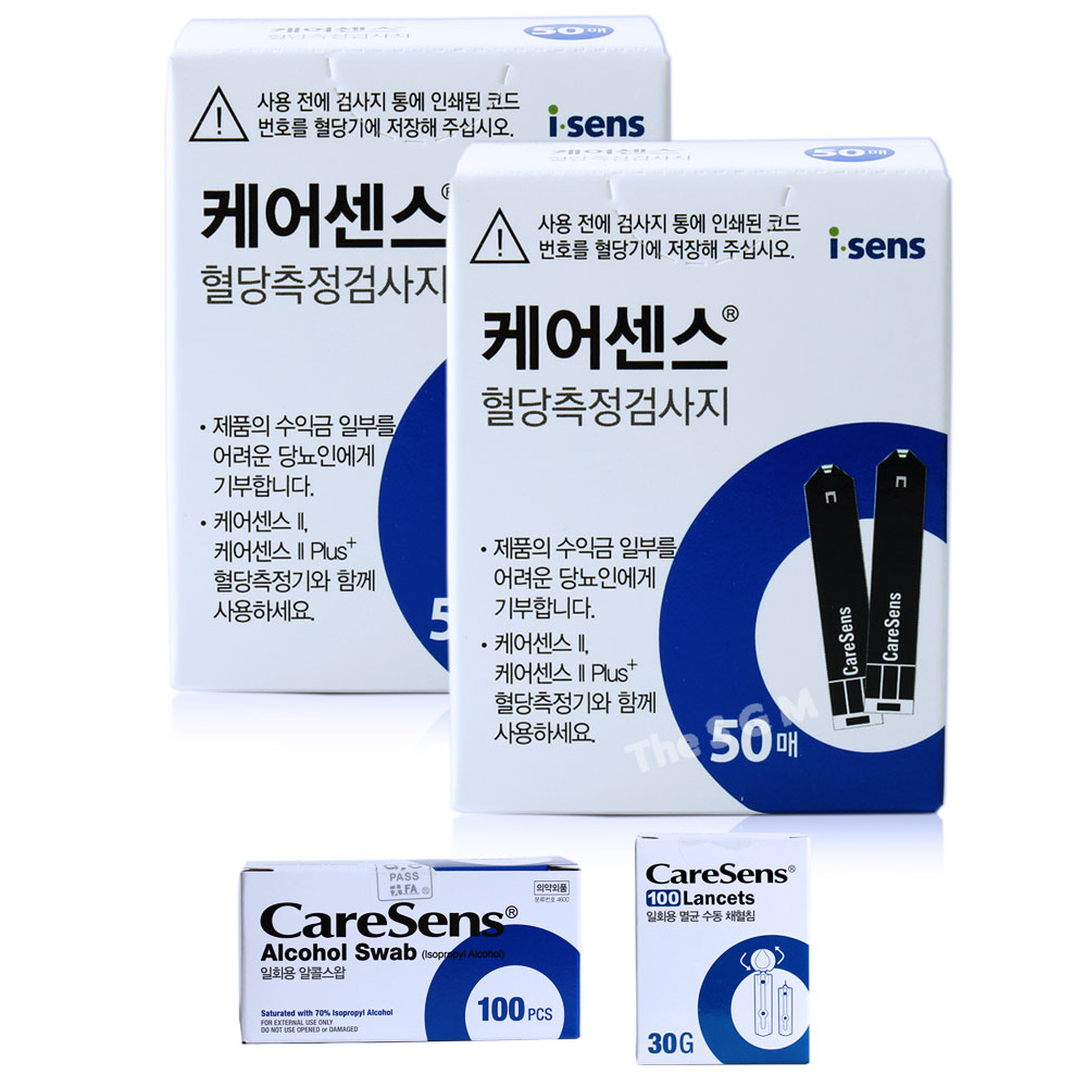 케어센스2 플러스 혈당측정지, 100매+채혈침 100개+알콜솜 100매, 1세트