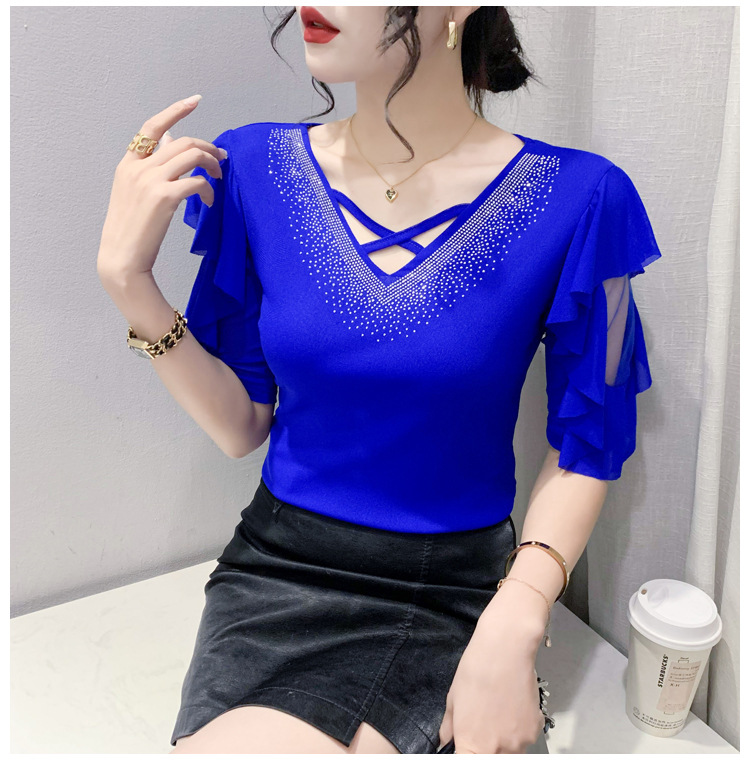 여성 라인댄스복 상의, 블루, L, 1개 상세 이미지 2