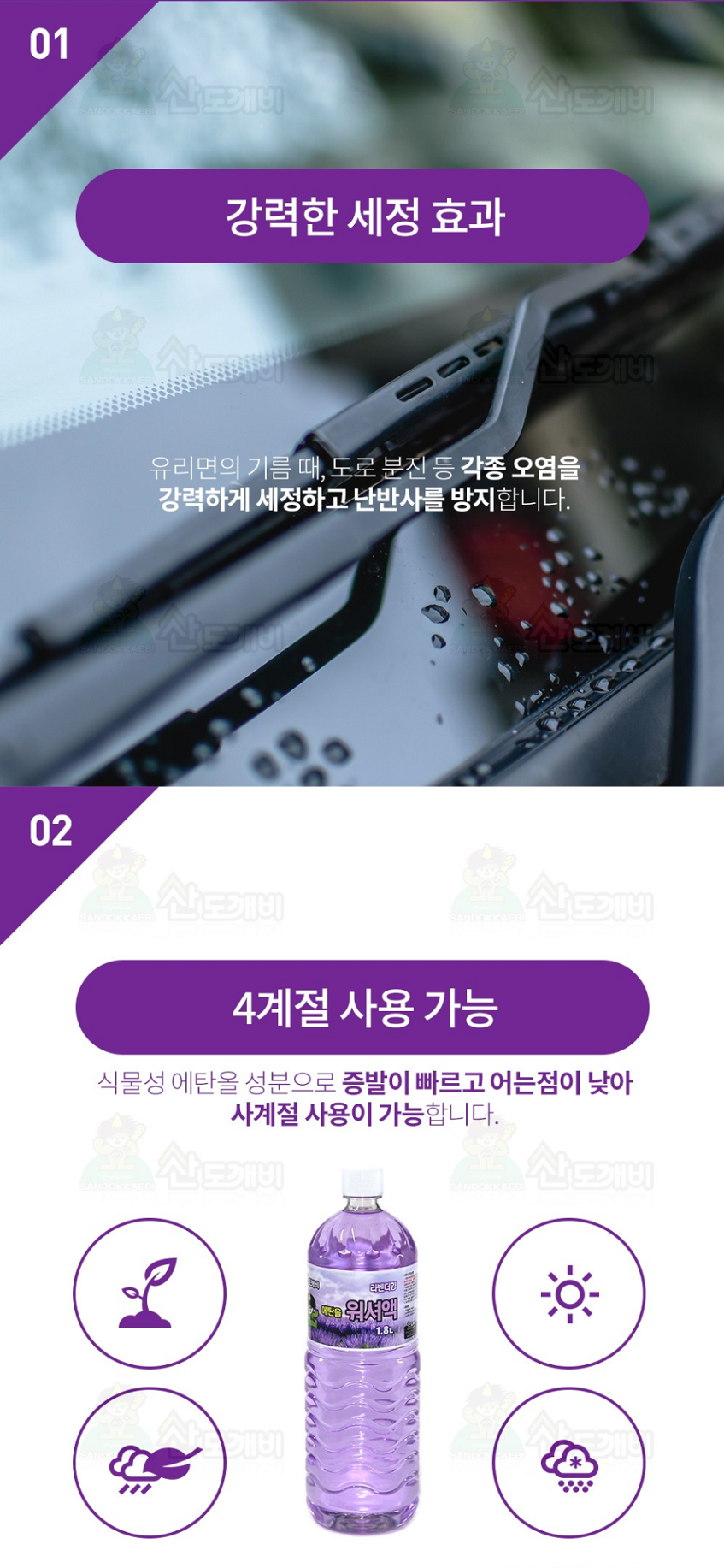 산도깨비 에탄올 워셔액 라벤다향, 1.8L, 2개 상세 이미지 2