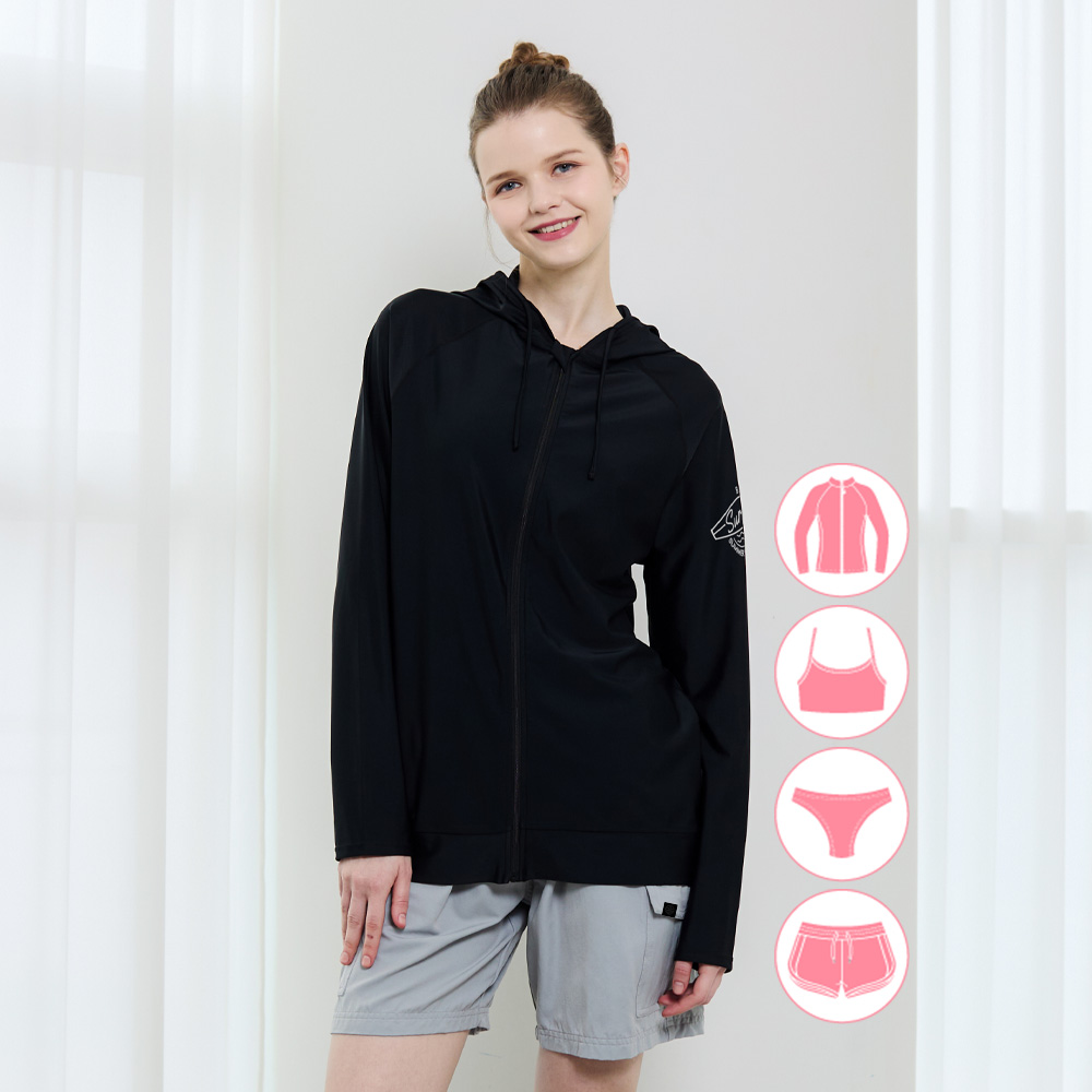 베이직엘르 루즈핏 후드 집업 래쉬가드 비치반바지 세트 BEL-X005K, XL
