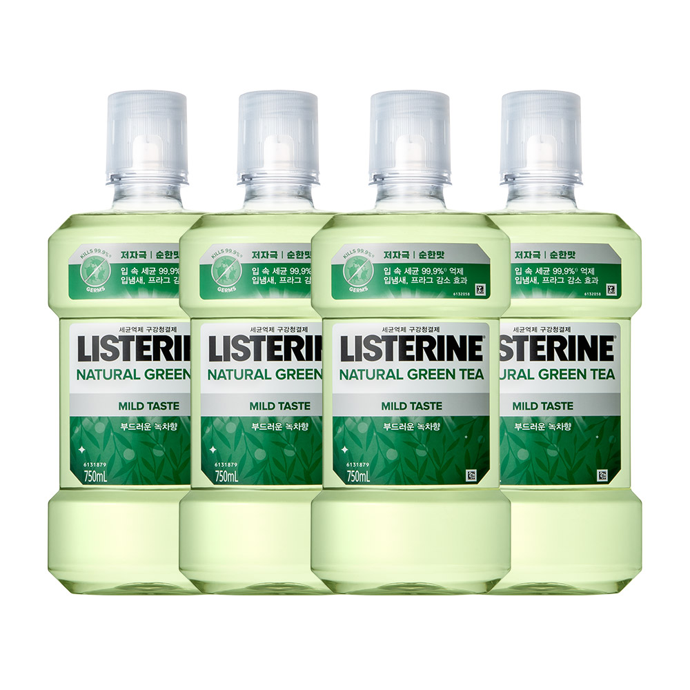 리스테린 내추럴 그린티 마일드, 750ml, 4개