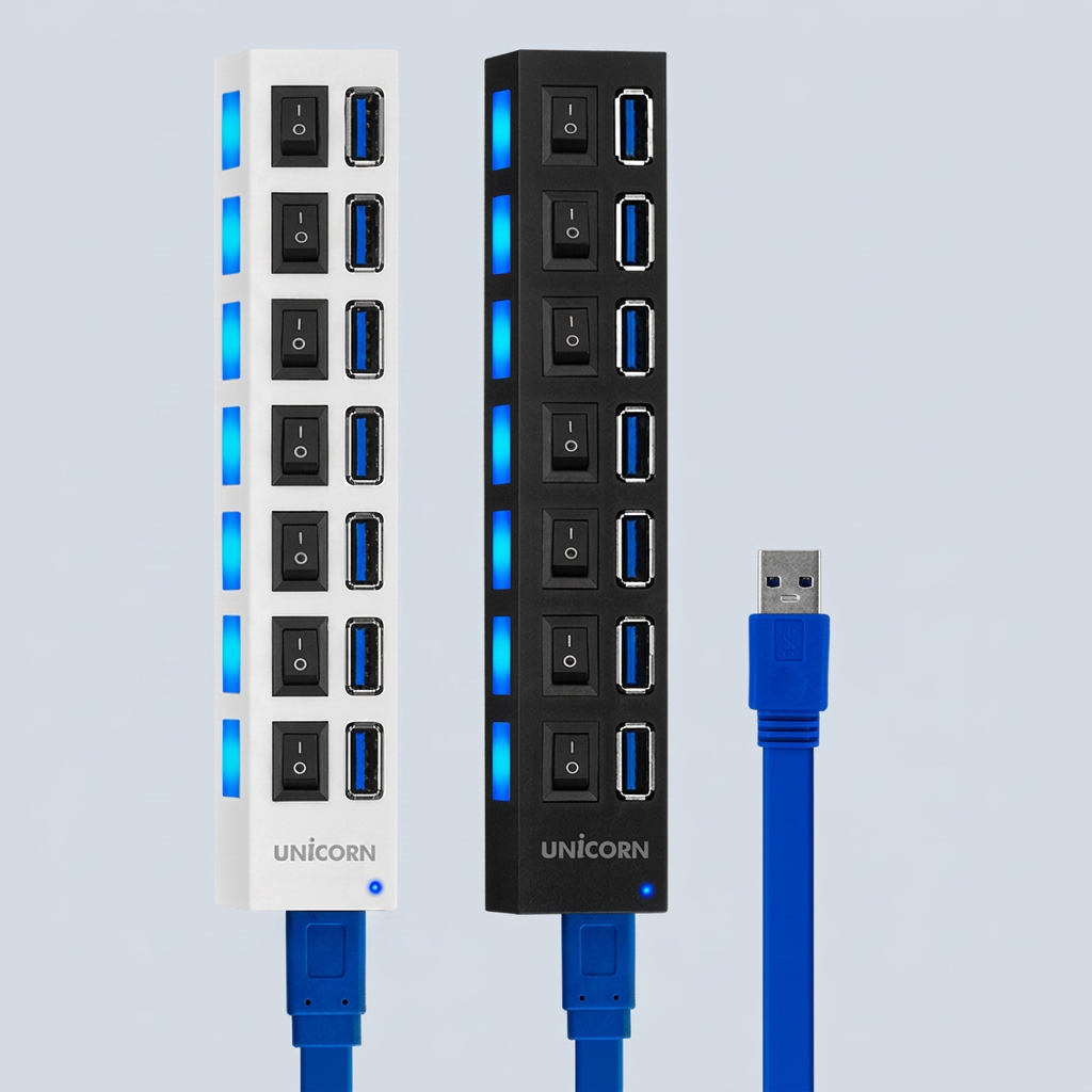 유니콘 7포트 USB 허브 XH-Q5, 블랙, 1개
