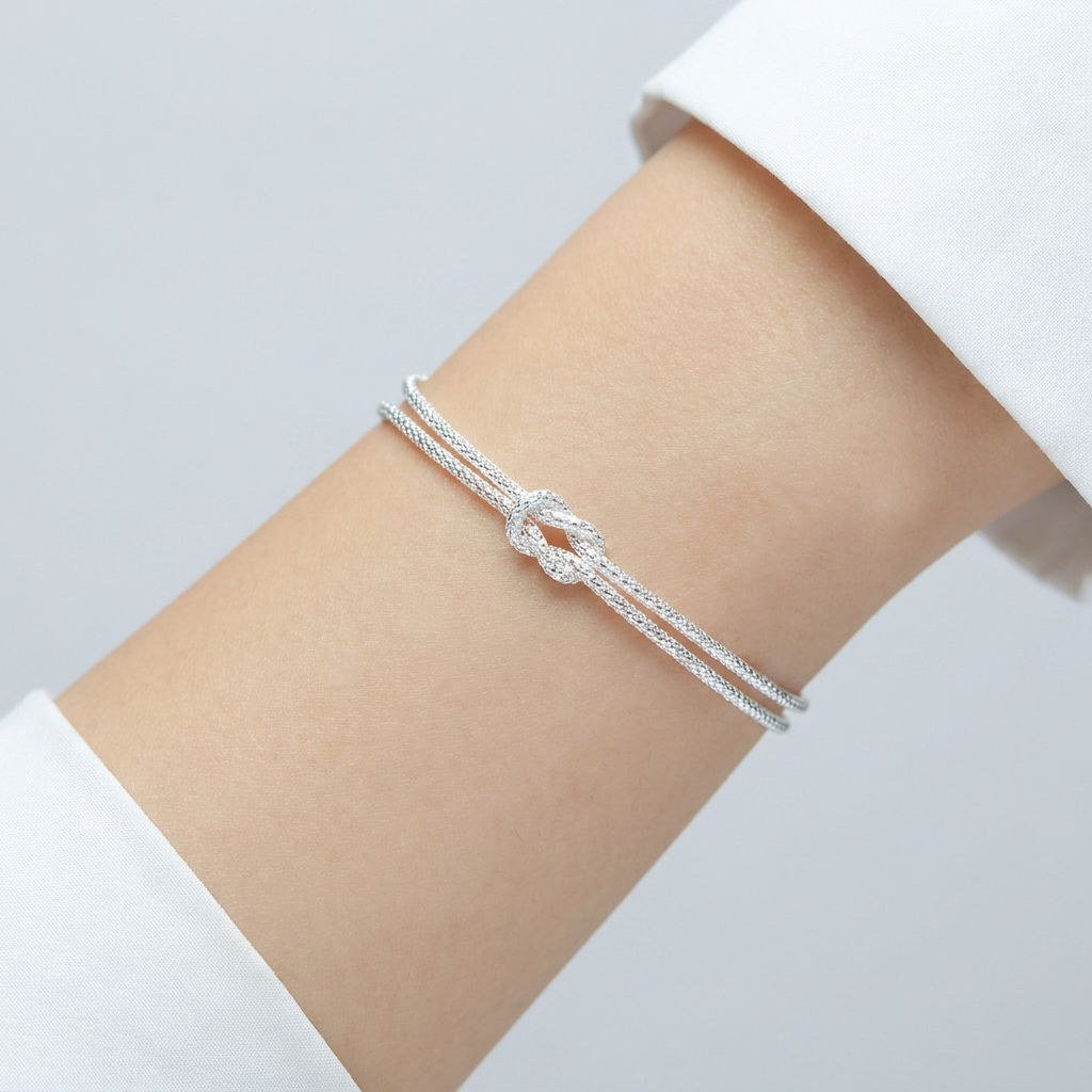 실베리아 실버매듭 두줄 체인 팔찌, 실버925, 17+3.5cm, 1개