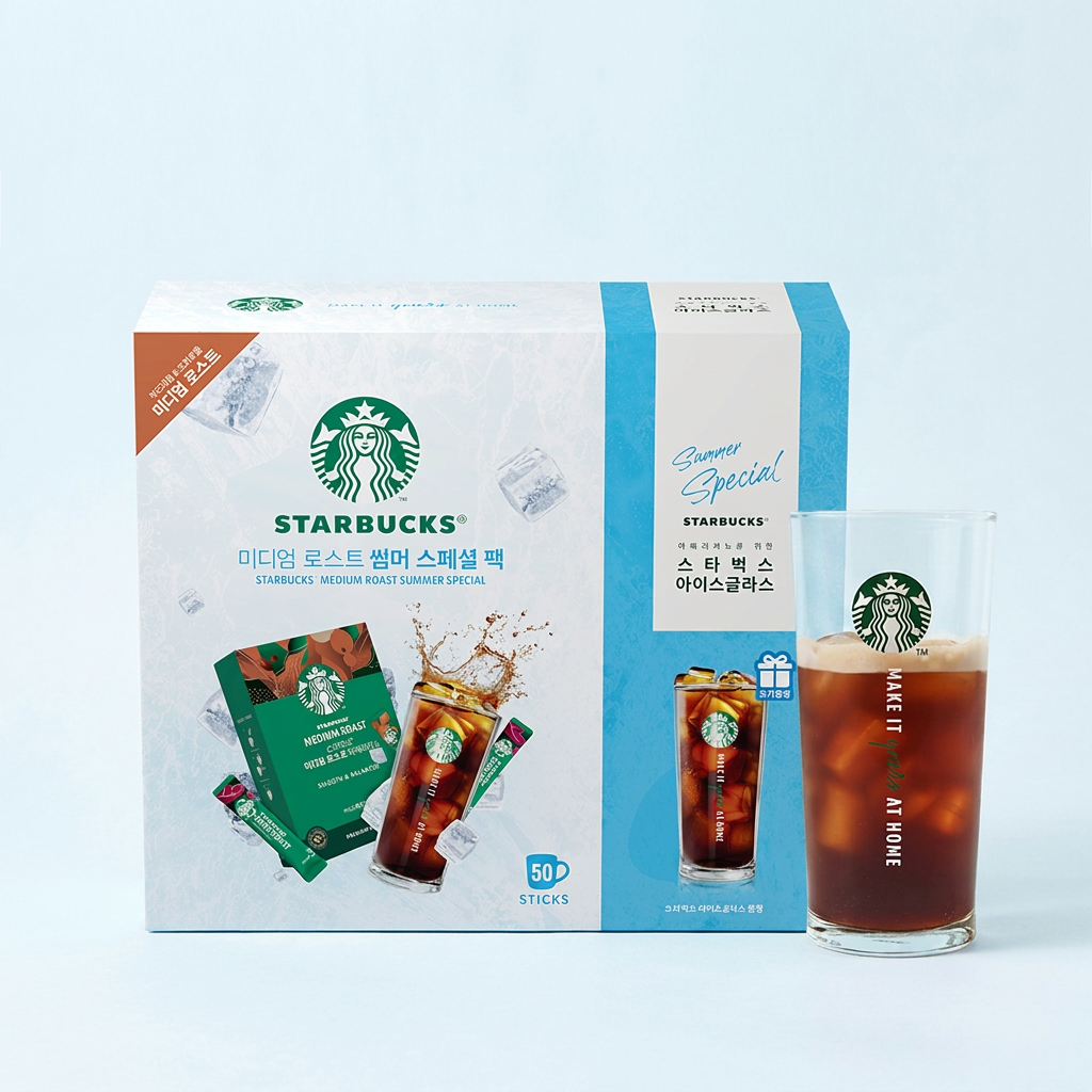 스타벅스 썸머팩, 다크 로스트 아메리카노, 1.1g 50개입, 1개 + 앳홈 아이스 글라스, 1개
