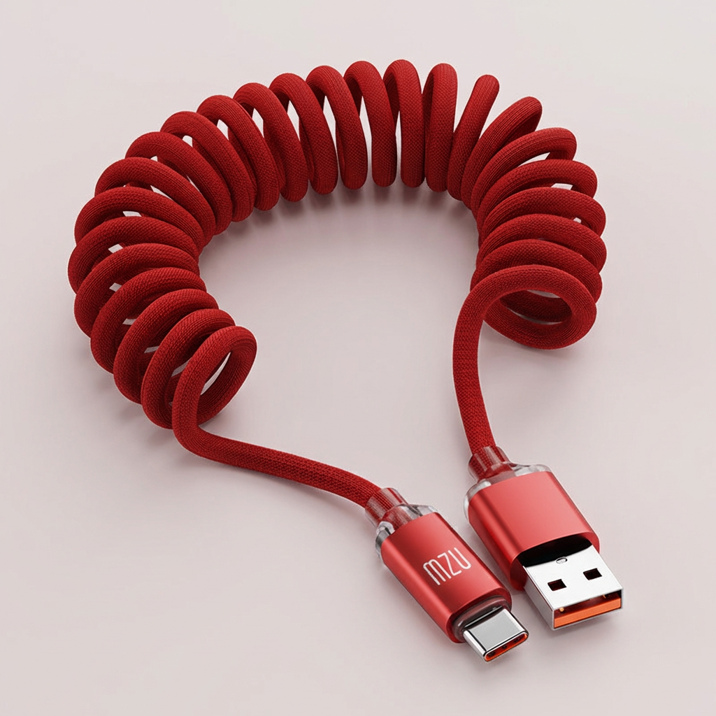 120W C타입 코일 고속충전선 2M, 레드, 2m, 1개