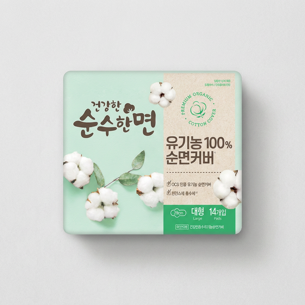깨끗한나라 건강한 순수한면 유기농 순면커버 생리대, 대형, 14개입, 3팩