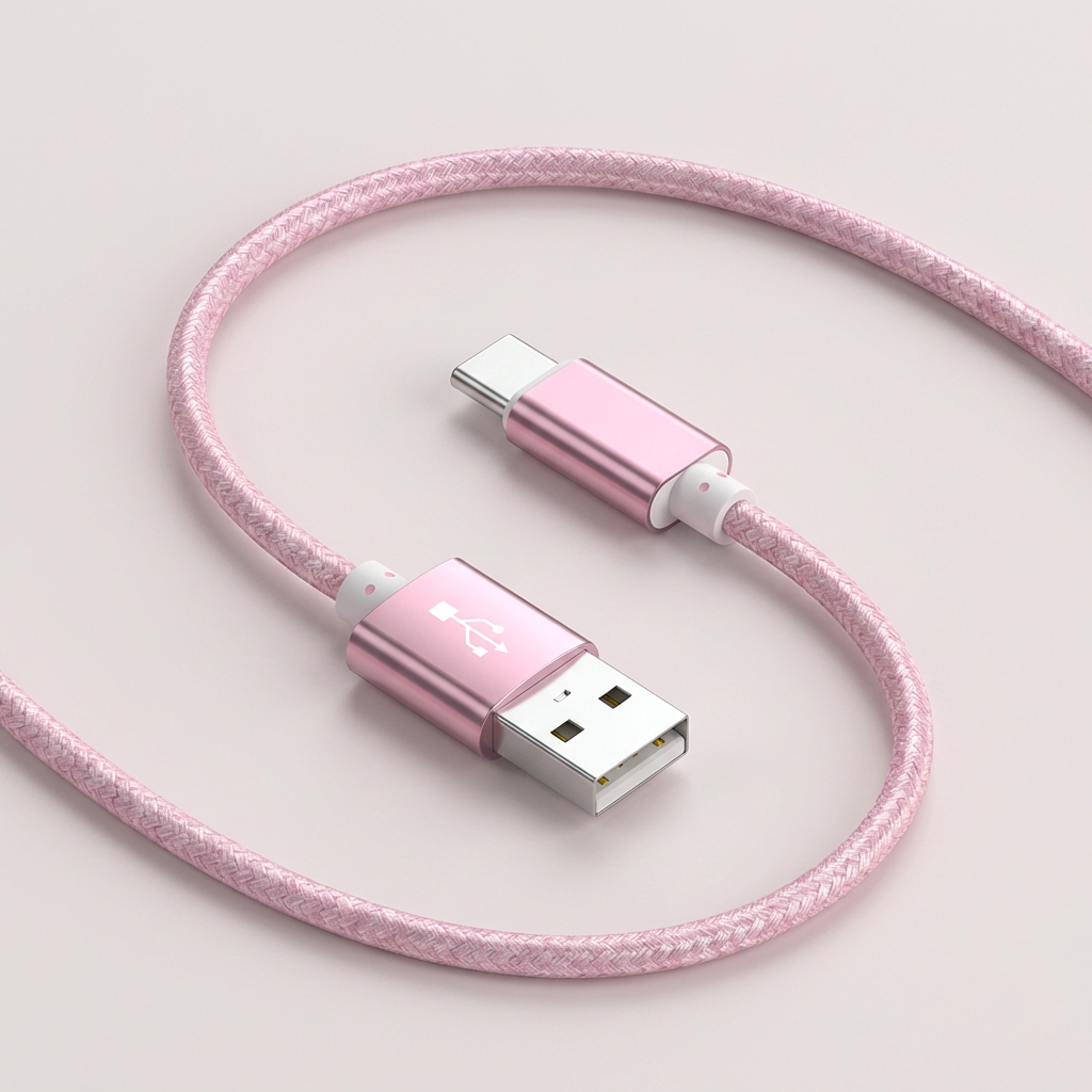 WJT 메탈 고속 충전 케이블, USB-C, 핑크, 1.5m, 6개