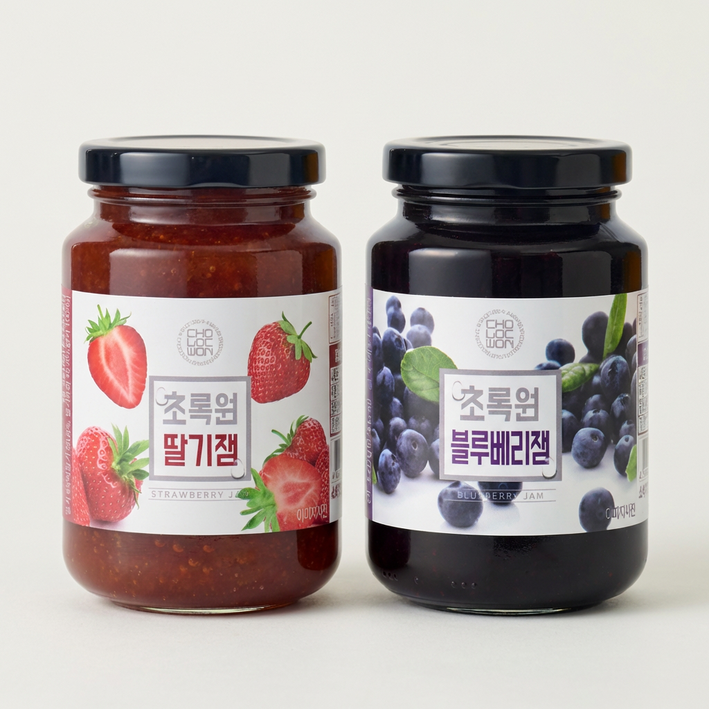 초록원 딸기잼, 320g, 2개 + 블루베리잼, 320g, 2개