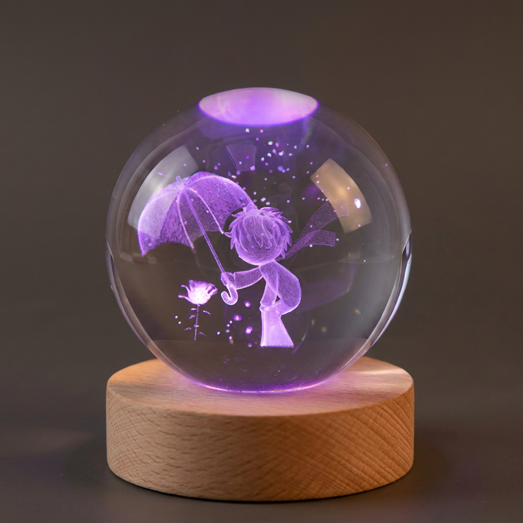 연하 크리스탈구 색변환 무드등, 선물포장, 어린왕자, 6cm, 1개