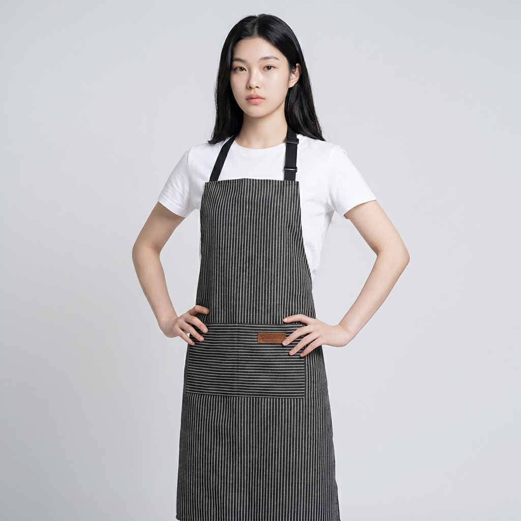스트라이프 앞치마, 블랙, 1개