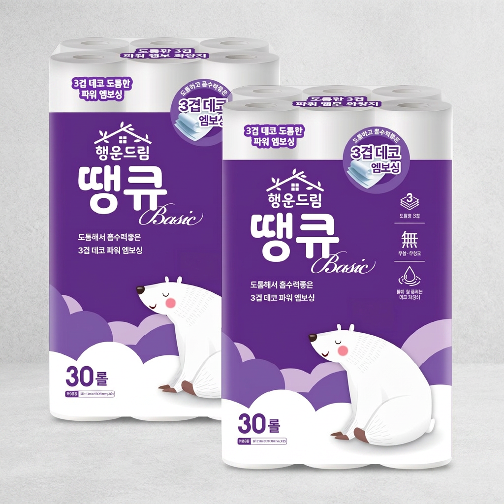 행운드림 땡큐 베이직 화장지, 3겹, 30롤, 14m, 2팩